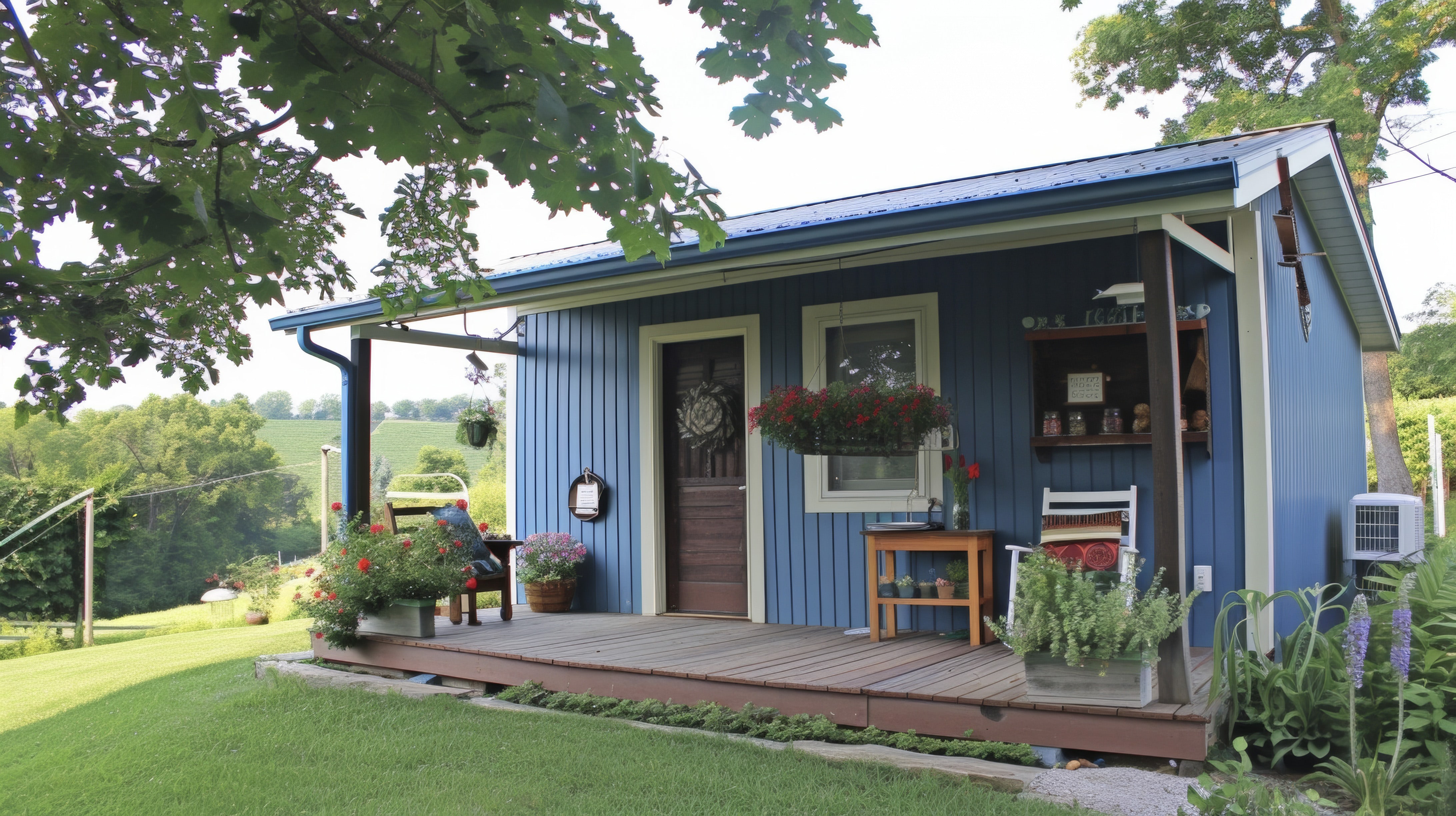 Charming cottage-style ADU with covered porch and professional landscaping